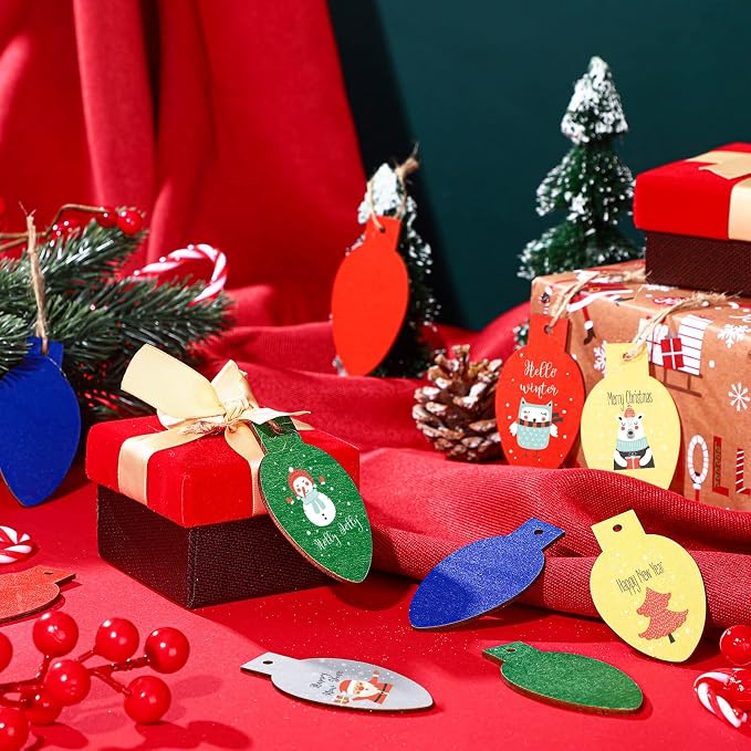 Queekay 50 Pcs Christmas Unfinished Wooden Light Bulb Wooden Slices Blank - Image 3