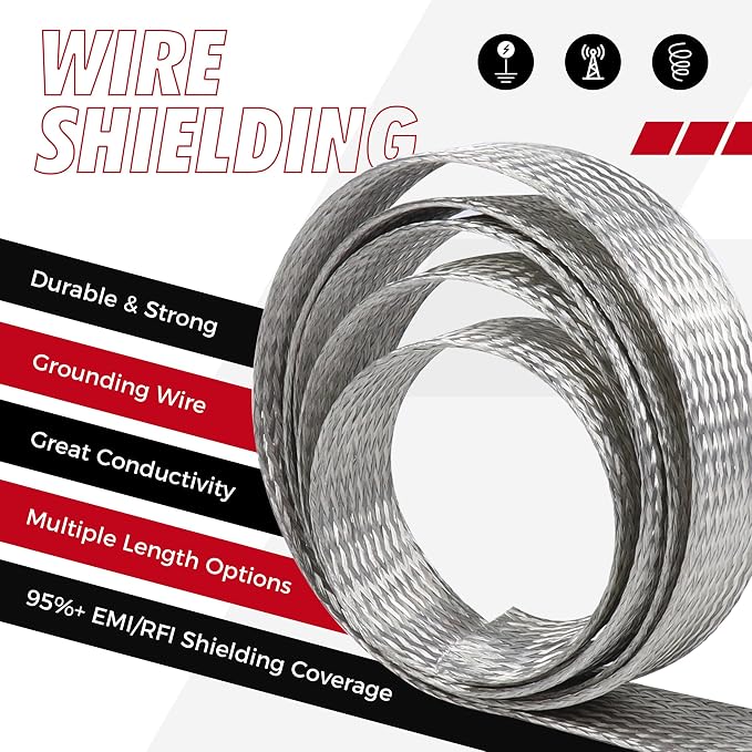 Tinned Copper Braid Wire Shielding Ground Strap Metal Cable Sleeve Expandable - Image 4