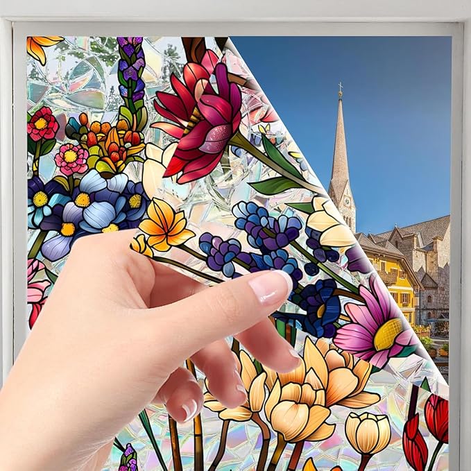 Floral Stained Glass Window Privacy Film, Retro Decorative Rainbow Window - Image 3