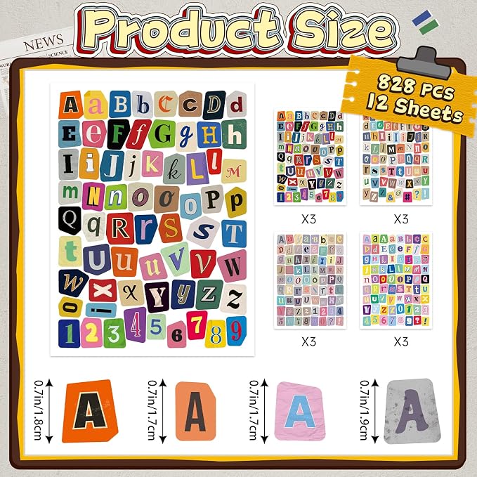 828 PCS Letter Stickers for Scrapbooking, 12 Sheets Magazine Alphabet Stickers - Image 2