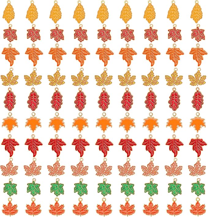 SANNIX 90 Pcs Fall Charms for Jewelry Making, Thanksgiving Fall Leaf Enamel by SANNIX