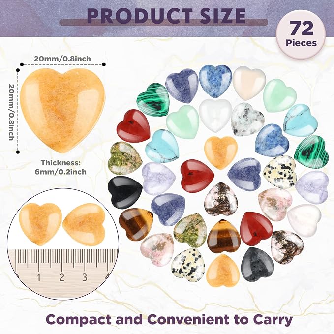 Nuenen 72 Pcs Natural Heart Shaped Healing Crystal Stone Bulk 0.8 Inch Polished - Image 2