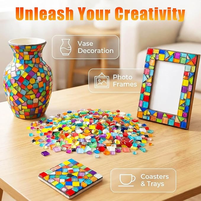 LITMIND Mosaic Tiles for Crafts Bulk, 4.4 LB Crystal Glass Mosaic Pieces - Image 6