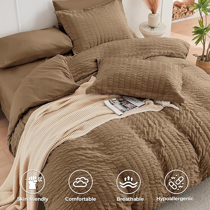 HYMOKEGE Brown Twin XL Comforter Set Seersucker 5 Pieces, All Season Luxury Bed - Image 3