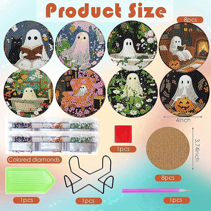 8 Pcs Halloween Diamond Art Coasters Kits - Image 3