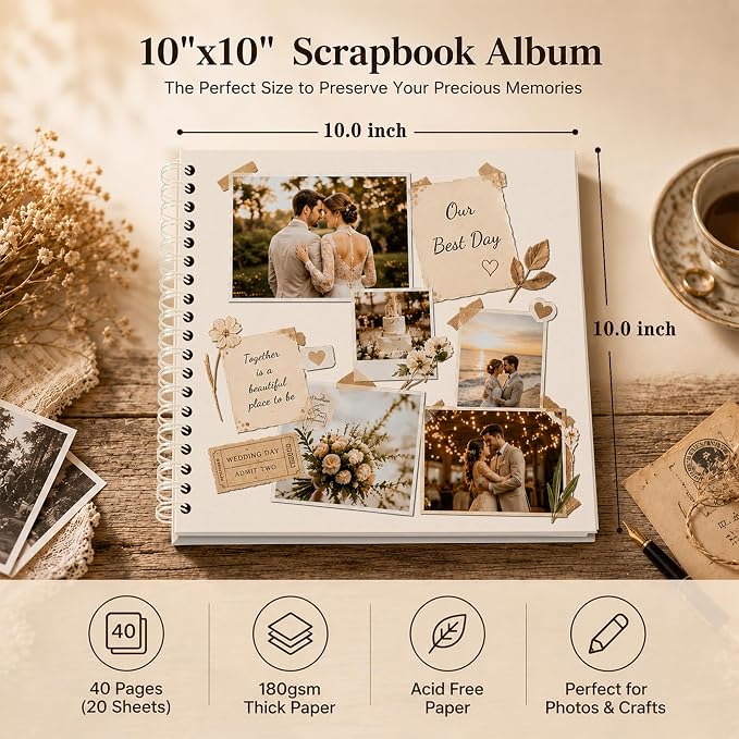 DIY Scrapbook Album 10x10 Inch 40 Pages, Hardcover Kraft Paper | Photo Book - Image 2