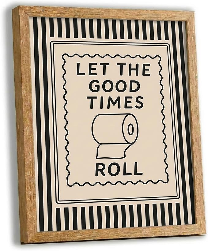 Funny Bathroom Decor Framed Canvas Wall Art, Let The Good Times Roll Toilet by Unknown