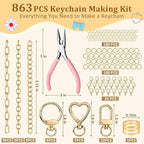 863 Pcs Keychain Making Kit, Alphabet Beads Craft Set - Image 3