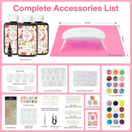 YIEHO 300g UV Resin Kit with Light and Molds, Upgraded Crystal Clear Hard UV - Image 2