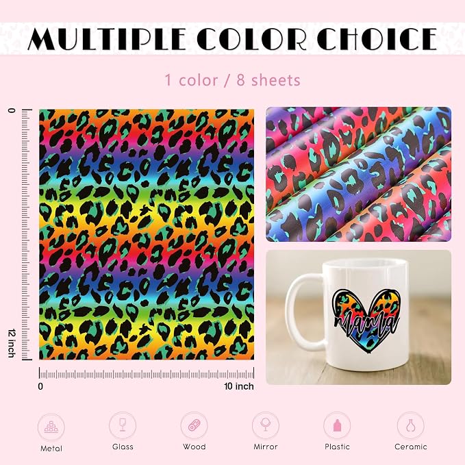 Tintnut Colorful Leopard Permanent Vinyl 8 Sheets 12x10in Adhesive Vinyl | - Image 2