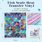 HTVSTD Fish Scale HTV Heat Transfer Vinyl 12 Sheets 12×10in Iron on Vinyl | - Image 2