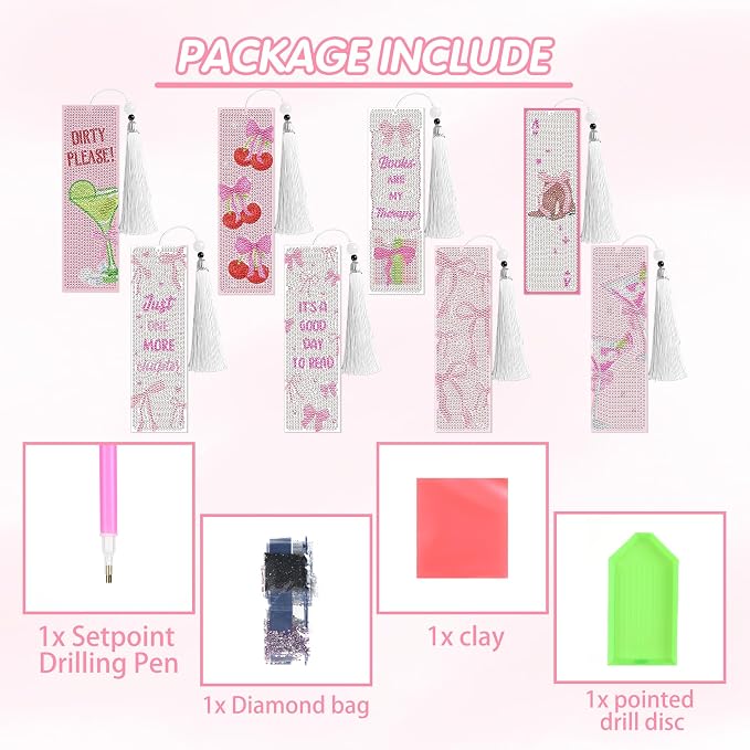 8 Pcs Bow Diamond Art Bookmarks Kit - Image 2