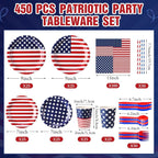 450 Pcs 4th of July Patriotic Tableware Set Decorations USA Red White Blue - Image 2