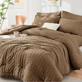 HYMOKEGE Brown Twin XL Comforter Set Seersucker 5 Pieces, All Season Luxury Bed by HYMOKEGE