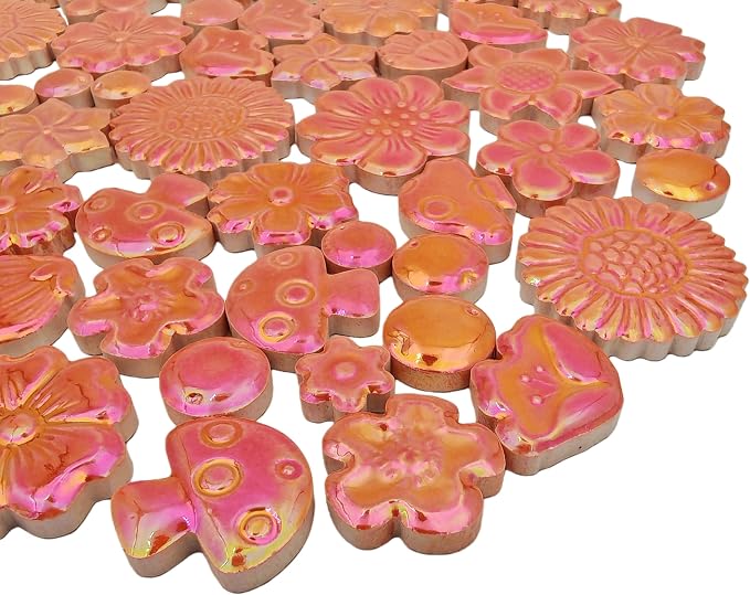 500g/1.1lb Ceramic Mosaic Tiles Mixed Shapes of Flowers, Mushrooms - Image 3