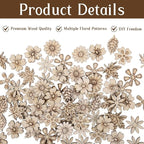 100 PCS Unfinished Wood Flowers Wood Slice Leaf Pattern Cutouts Mini Wooden - Image 3