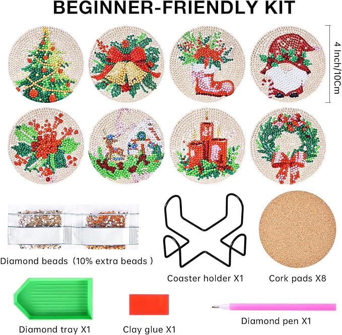 Christmas Diamond Art Painting Coasters Kit - Image 2