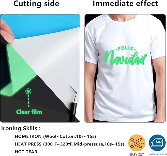 HTVVETUR Glow in The Dark HTV Heat Transfer Vinyl Roll 12 Inch by 5 Feet Iron - Image 5