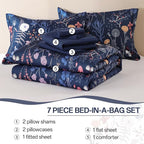 Yiran Queen Comforter Set, 7 Pieces Navy Blue Floral Soft Bedding Sets - Image 8