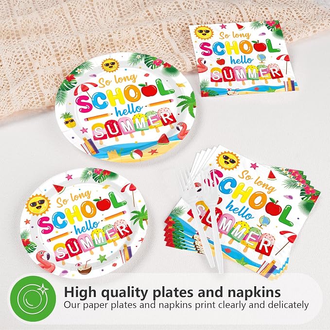 96Pcs So Long School Hello Summer Party Decoration Colorful Sun Popsicle Plates - Image 4