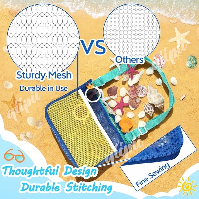 qiipii 1 Pack Beach Mesh Bag Shell Collecting Bag Beach Sand Toy Bags - Image 4