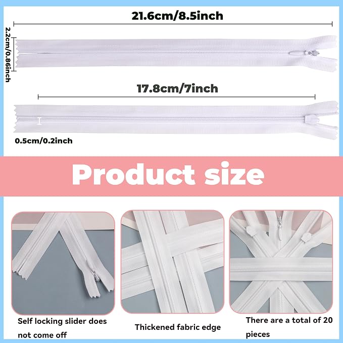 YAKA 20pcs White Nylon Invisible Zippers Tailor Sewing Tools Garment - Image 2