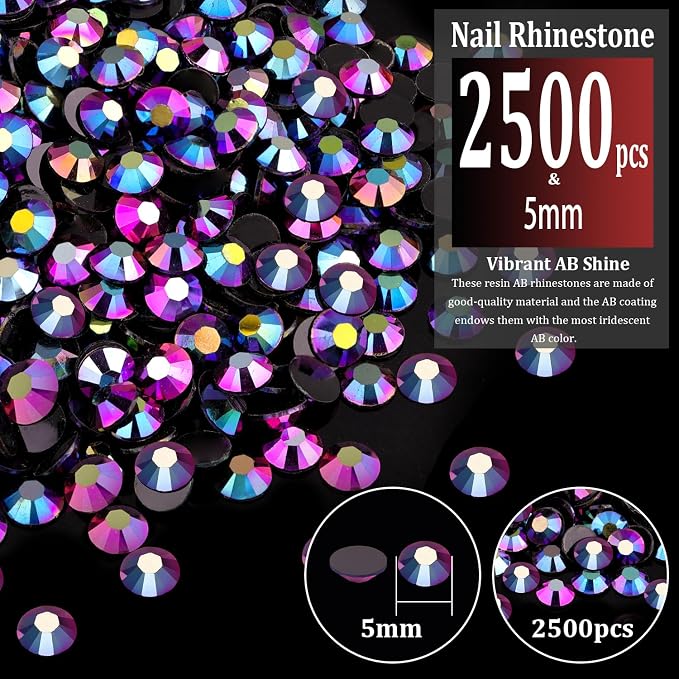2500pcs 5mm Resin Rhinestones Bulk, Purplish Black AB Flatback Round Jelly - Image 2