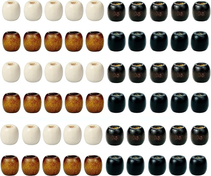 200Pcs Large Hole Barrel Wood Beads, BetterJonny 4 Colors Natural Wooden - Image 5