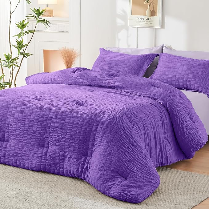 HYMOKEGE Dark Purple/Lavender Full Size Comforter Sets Seersucker 7 Pieces - Image 8