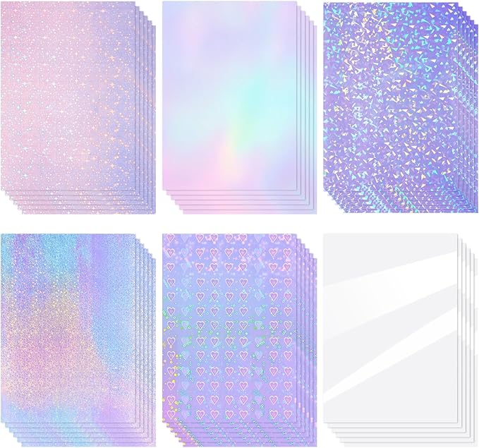 Nezyo 60 Sheet Holographic Laminate Sheet Clear Glitter A4 Size Vinyl Sticker by Nezyo