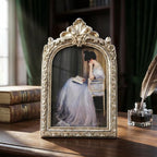Cuspin 4x6 Vintage Silver Picture Frame, Ornate Arched Resin Photo Frame - Image 7