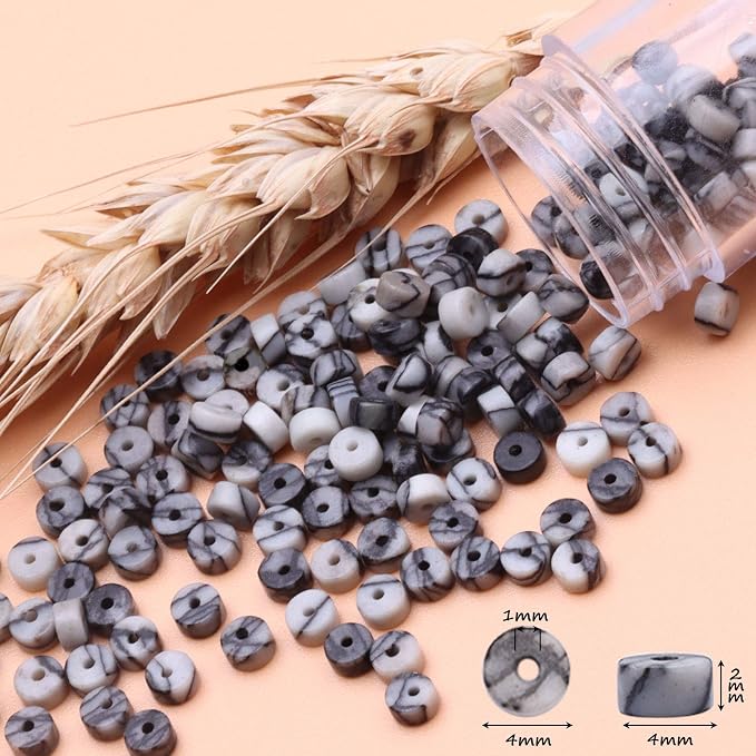 Natural Stone Heishi Beads for Necklace Making, 4 mm x 2 mm Small Flat Round - Image 7