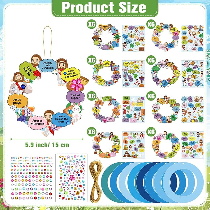 Hollowfly 48 Sets Christian Wreath Crafts Kit Bulk Sunday School Craft DIY - Image 3