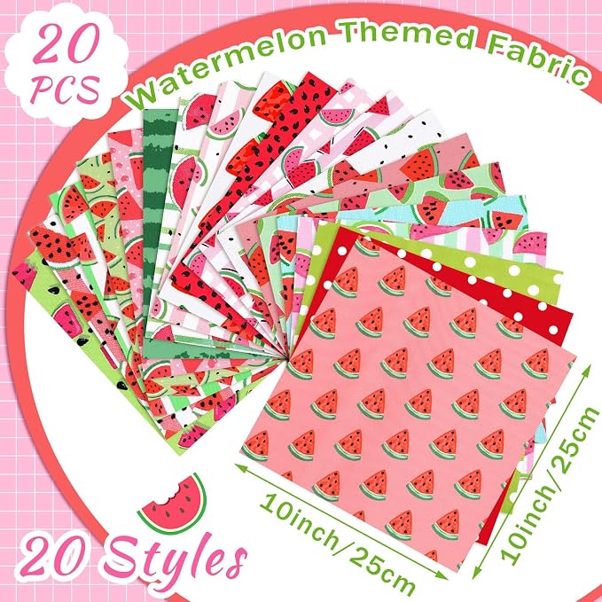 HunnmingRe 20 Pcs 10''x10'' Watermelon Quilting Fabric Square Watermelon - Image 2