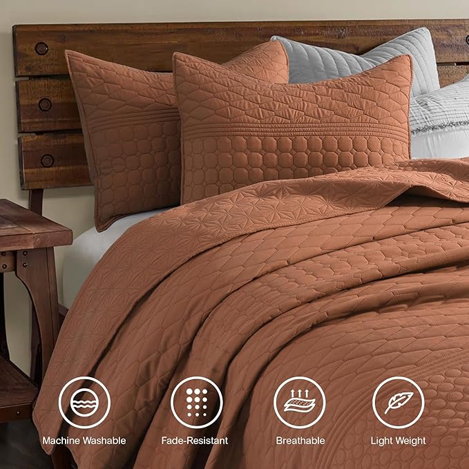 HORIMOTE HOME Burnt Orange King Size Quilt Set - Image 2