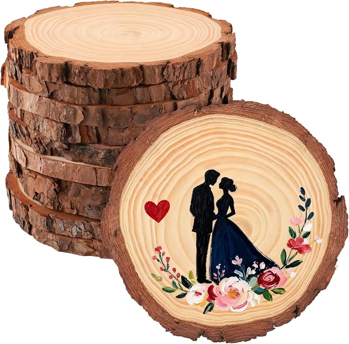 FSWCCK 10 Pack Nature Unfinished Round Wood Slices, 7-7.8 Inches Wooden Circle by FSWCCK