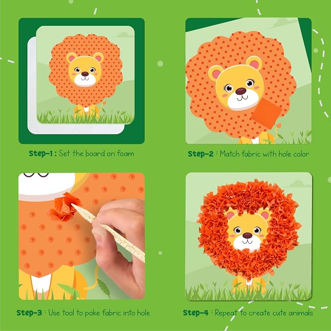 jackinthebox Poke Poke Art – Animals Theme, Mess-Free Fabric Art and Craft - Image 5