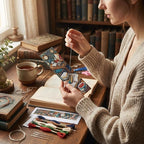 4PC Blue Bookshelf Counted Cross Stitch Bookmark Kit - Image 5
