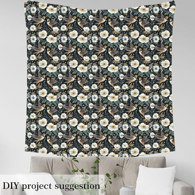 Hummingbird Fabric by The Yard, Botanical Flowers Rustic DIY Art Project - Image 4