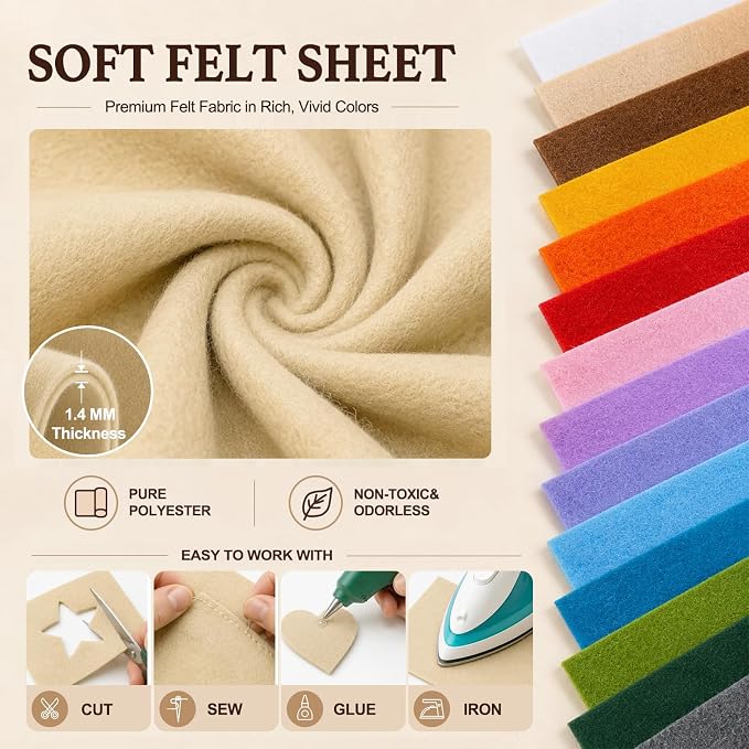 Sand Large Felt Fabric 36" x 36", 1.4 mm Soft Felt Sheet, Nonwoven Fabric - Image 4