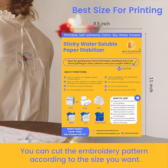 New brothread 6PCS 8.5"x11" Sticky Water Soluble Embroidery Stabilizer - Image 2