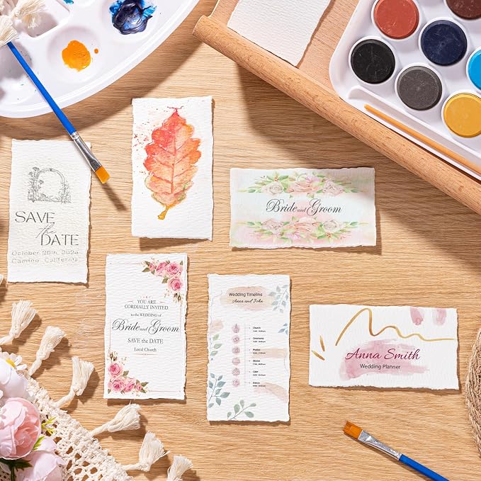 Prudiut 50 Sheets Cotton Watercolor Paper, 300 GSM, 2 x 3.5 inch Deckled Edge - Image 7