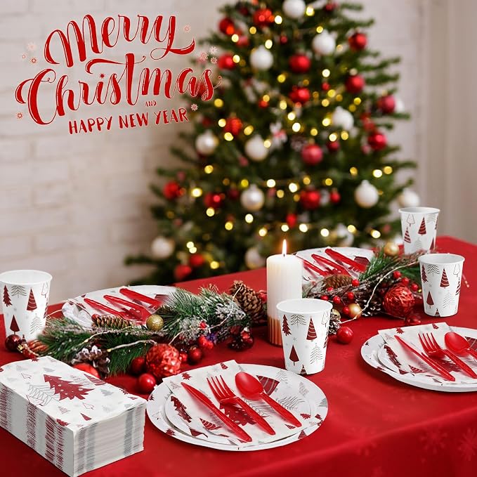 Pickmesh 400 Pcs Christmas Party Supplies Red Silver Xmas Tree Snowflake - Image 5