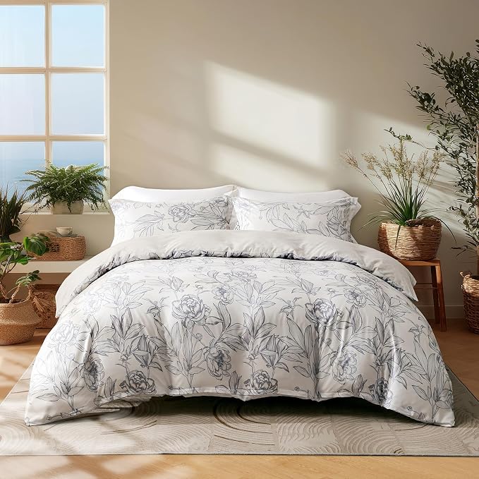 OAITE Duvet Cover Queen Size, Reversible Shallow Bottom Printing White Duvet by OAITE