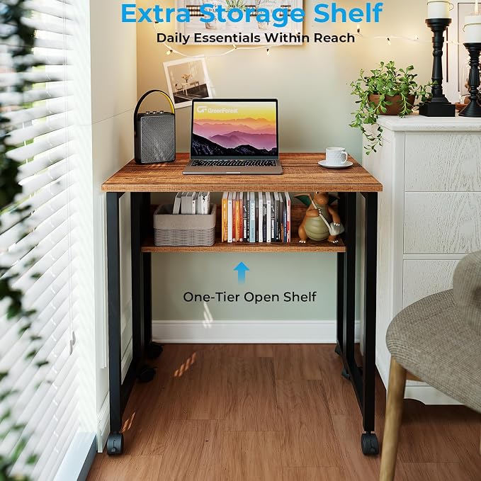 GreenForest Folding Desk with Wheels, 31.5" Rolling Table - Image 5