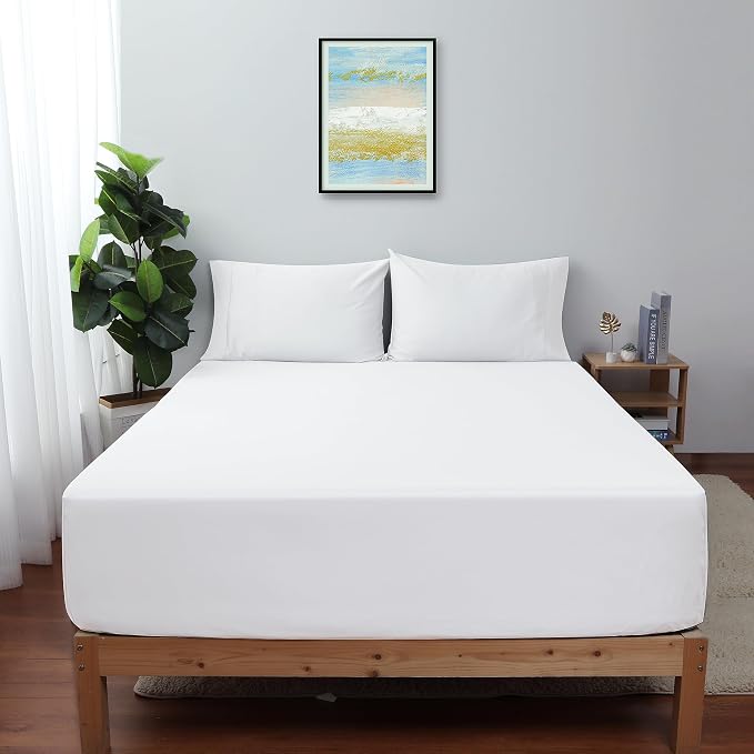 Queen Size Fitted Sheet Only White, 100% Egyptian Cotton 600 Thread Count by ShunjieHome