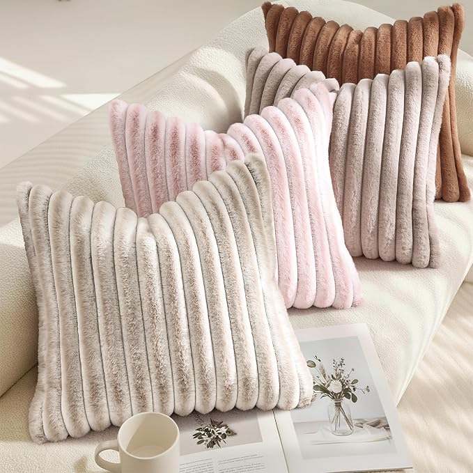 decorUhome Summer Cozy Faux Fur Throw Pillow Covers 26x26 Set of 2 Decorative - Image 4