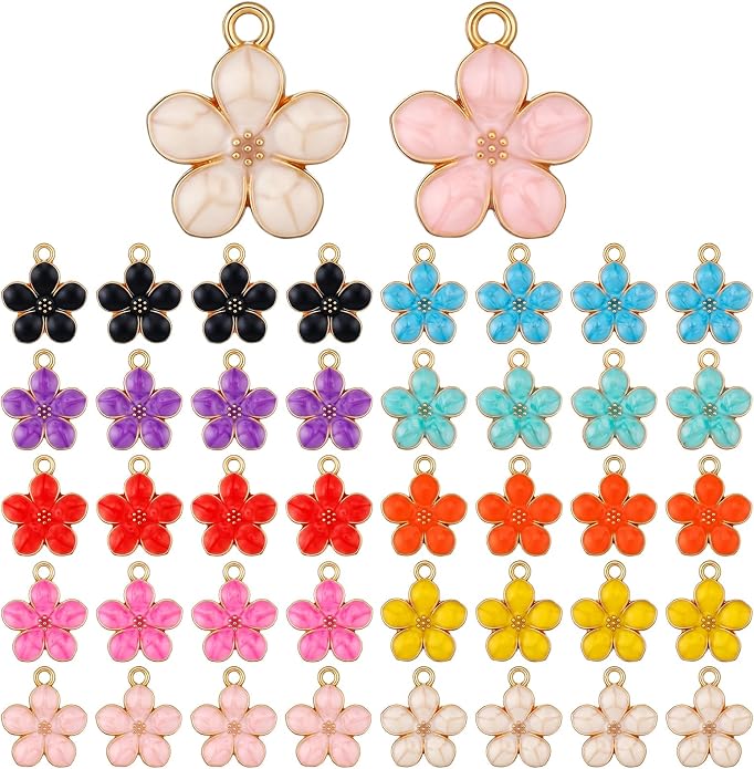 40 Pcs Gold Plated Enamel Cherry Blossoms Decor Small Flower Enamel Charms Cute by Unknown