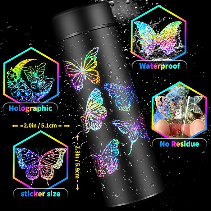 Yoksas 100Pcs Holographic Glitter Butterfly Stickers - Image 4