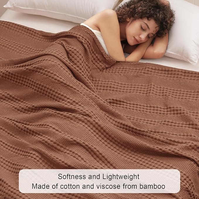 PHF Cooling Waffle Blanket King Size, Lightweight 60% Rayon from Bamboo & 40% - Image 2